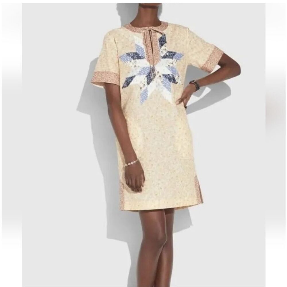 Coach Keith Haring cottagecore Patchwork Quilt Dress Short sleeve knee length 2